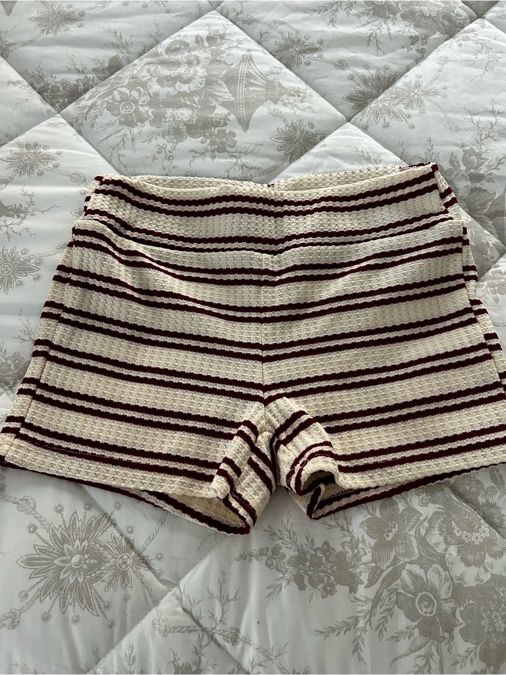 Forever 21 Cream & Maroon Striped Knit Bike Shorts